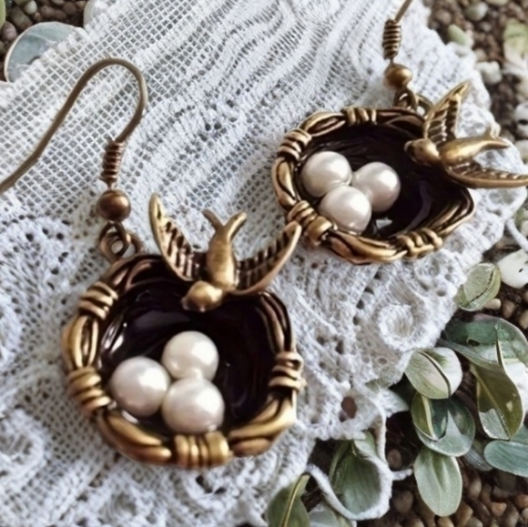 Anthropologie Bird Nest Bronzed Earrings
